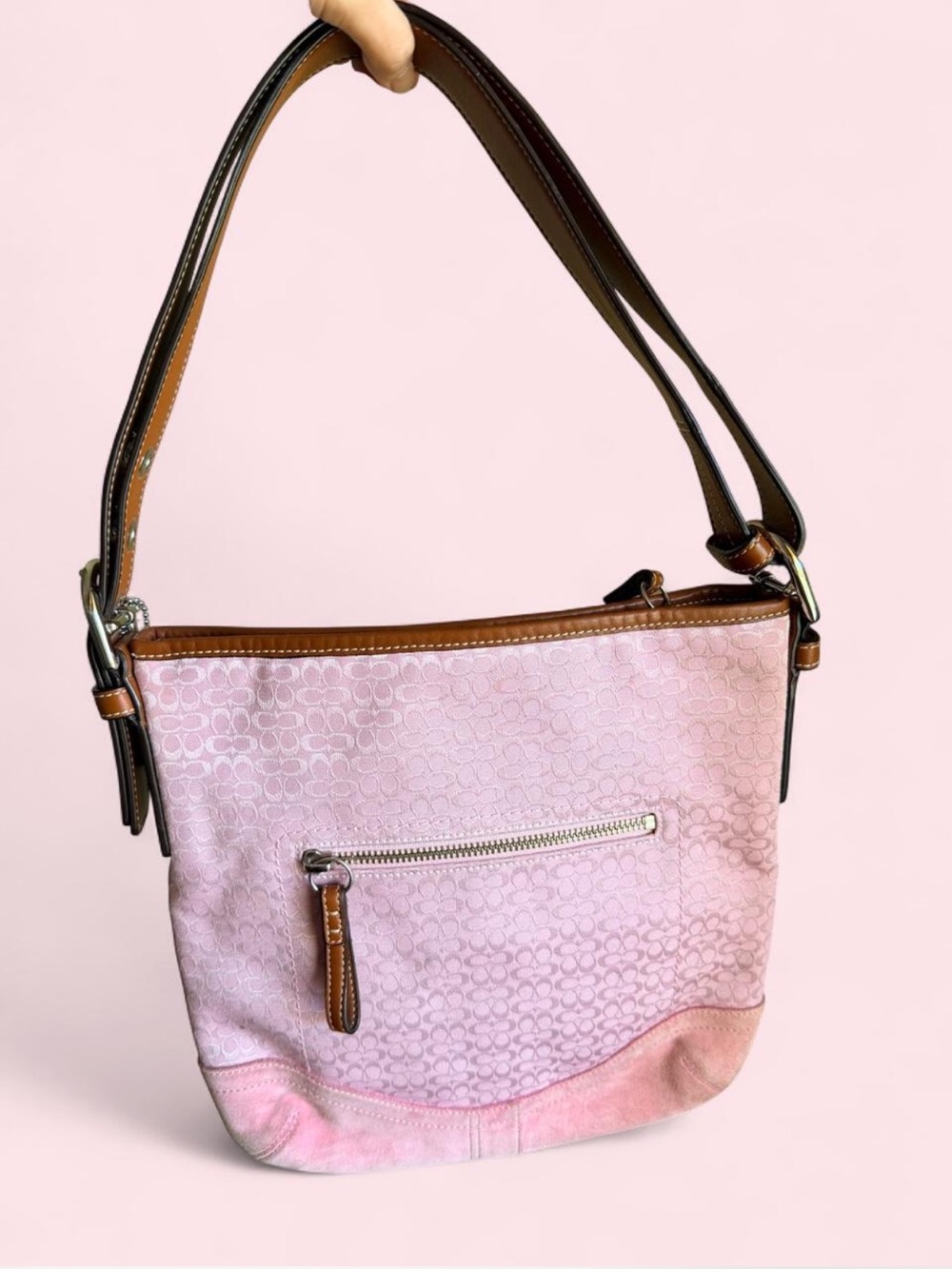 RARE Coach y2k vintage pink signature jacquard and pink suede shoulder bag